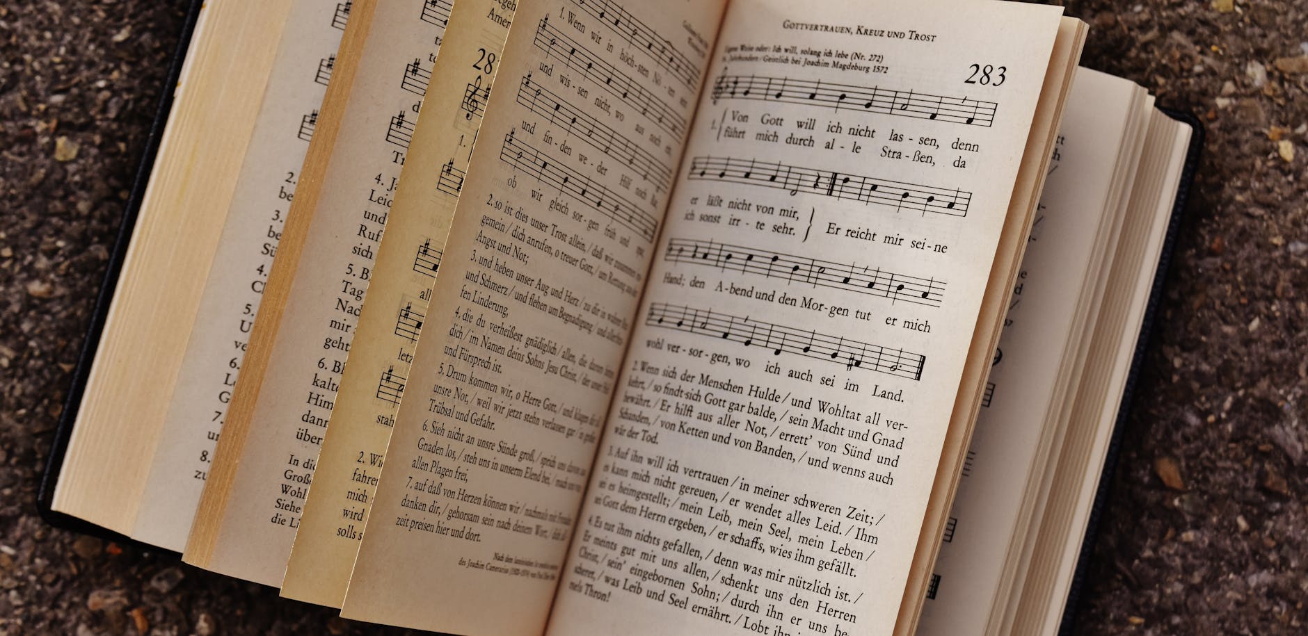 song book on top of brown surface